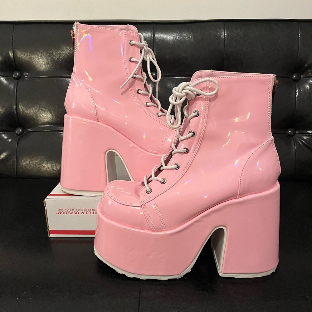 Demonia Camel-203 Pink Patent Platform Boots Women’s 9